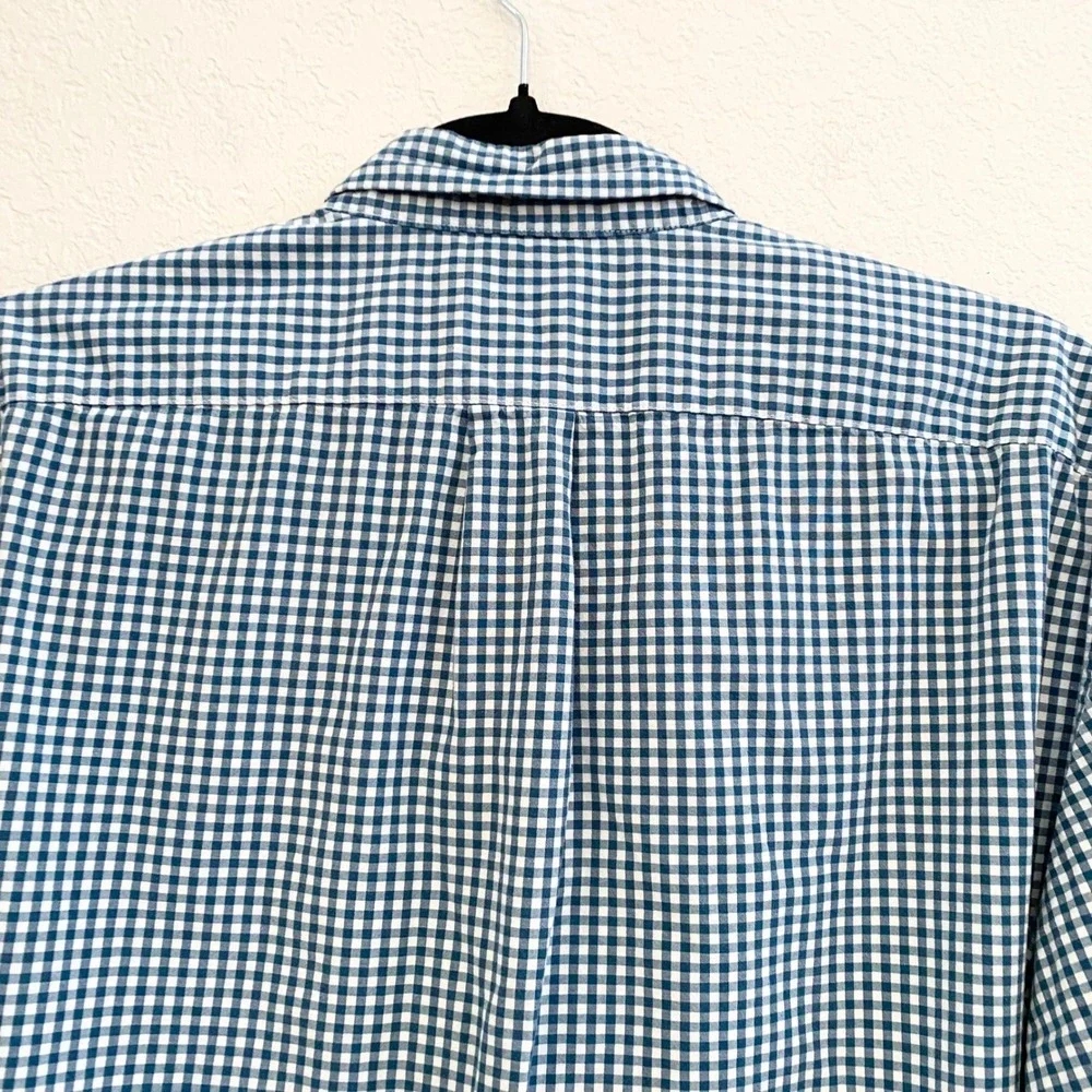 J Crew Slim Fit Stretch Gingham Button Down Shirt Mens XL Green White 98% Cotton